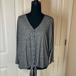 Democracy Black and Grey Striped Button Down Shirt